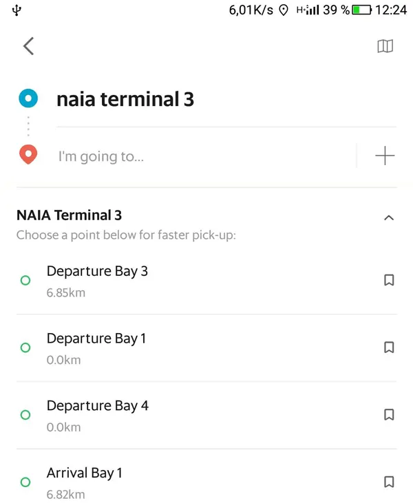 GRAB application example departure terminal 3