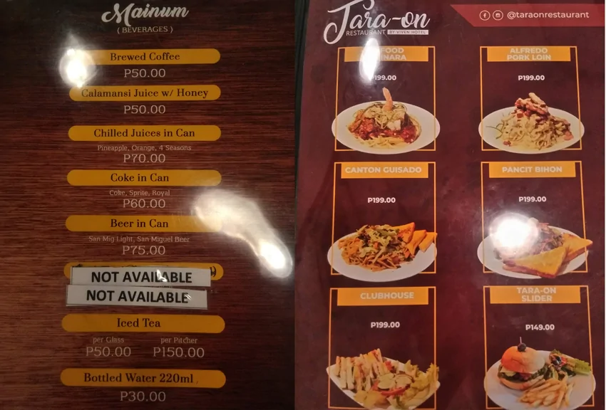 Main Menu - Viven Hotel - Laoag