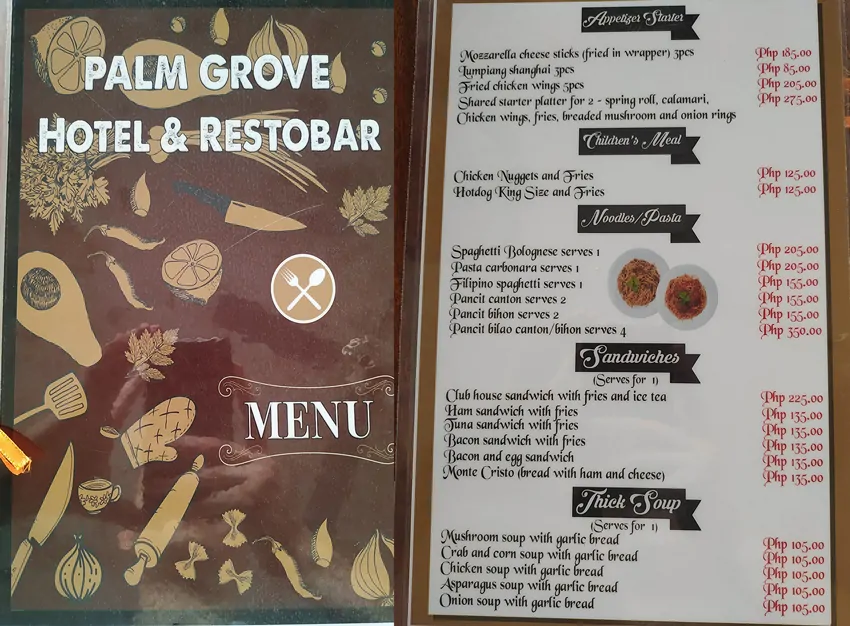 Palm Grove Saud Holiday Complex Restaurant Menu - Appetizer, children, noodles, sandwiches and soup
